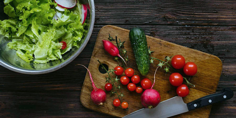 Taiga Farm and Seed Salad Vegetables on a Cutting Board