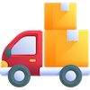 Red delivery truck with two brown boxes on the back