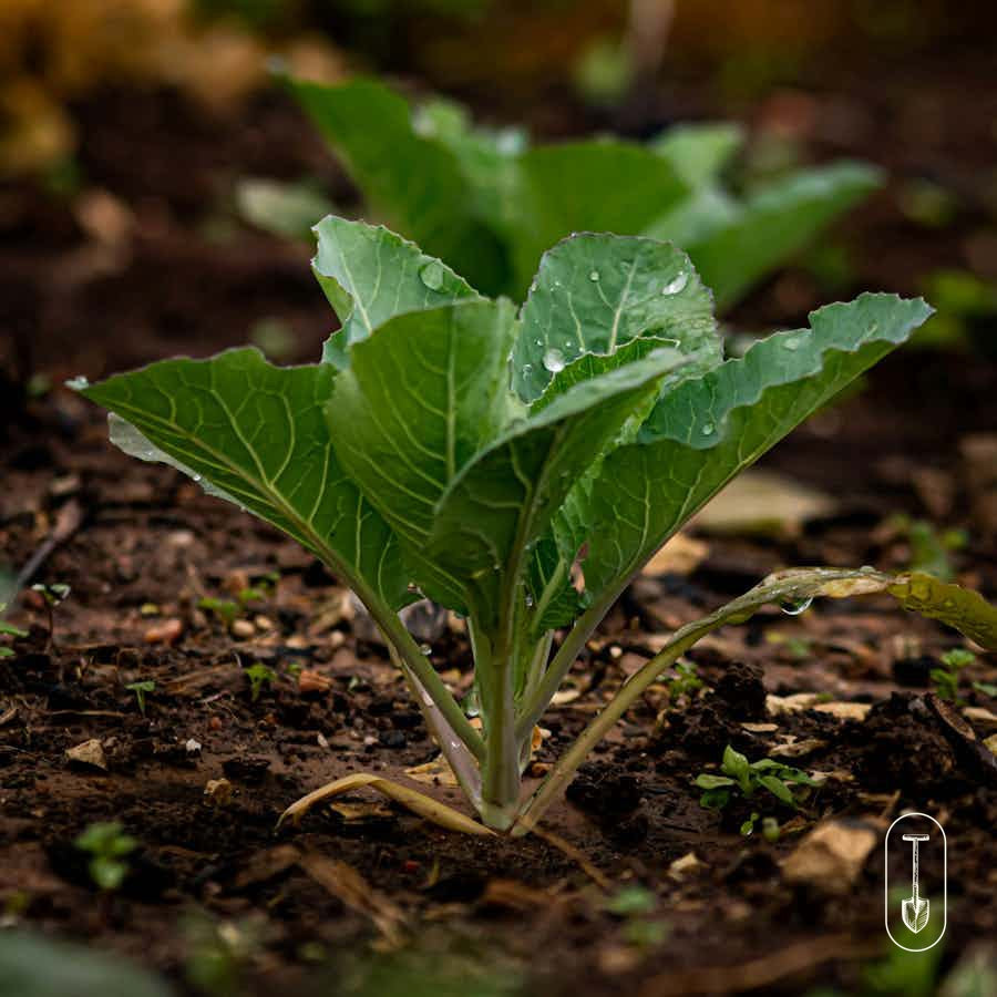 Newly planted broccoli seedling 